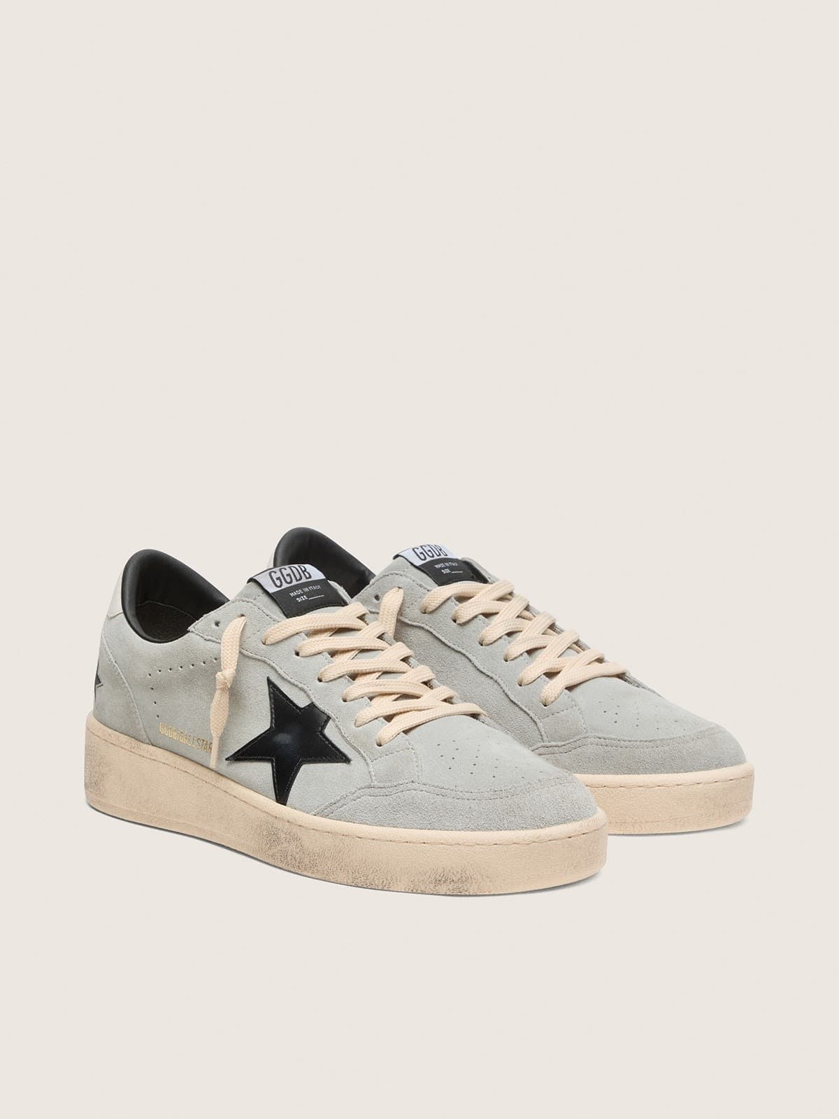Golden Goose Mens Ball Star In Gray Suede With Black Leather Star Mens