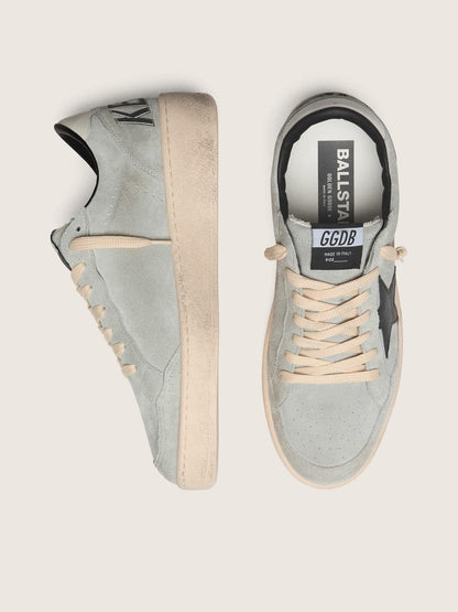 Golden Goose Mens Ball Star In Gray Suede With Black Leather Star Mens