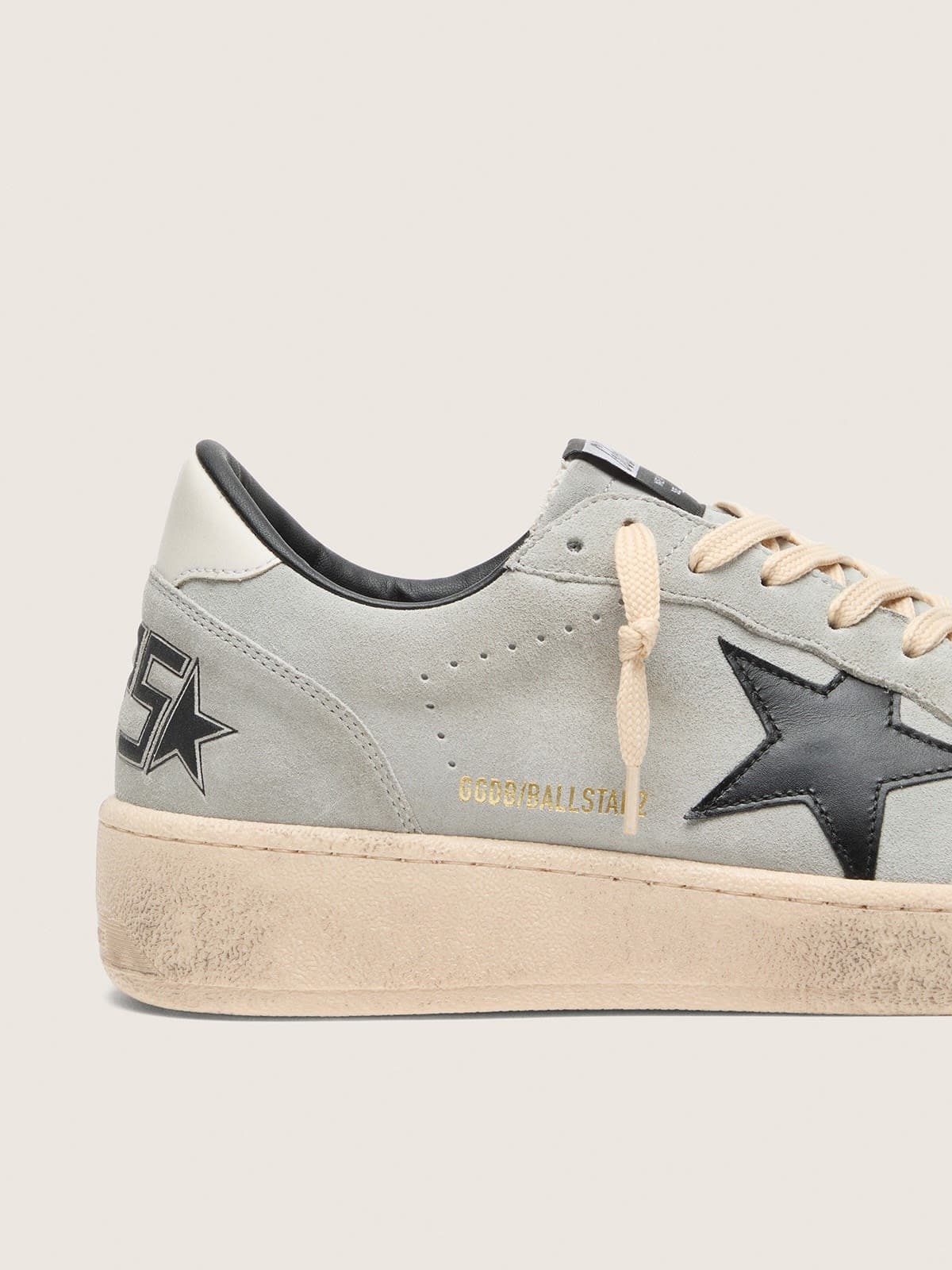 Golden Goose Mens Ball Star In Gray Suede With Black Leather Star Mens