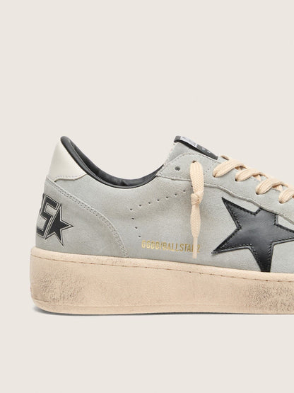 Golden Goose Mens Ball Star In Gray Suede With Black Leather Star Mens