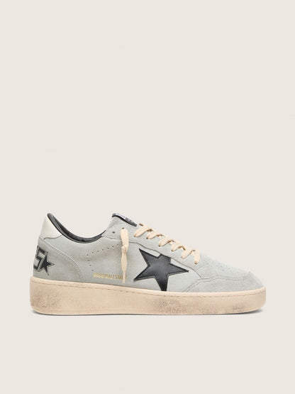 Golden Goose Mens Ball Star In Gray Suede With Black Leather Star Mens