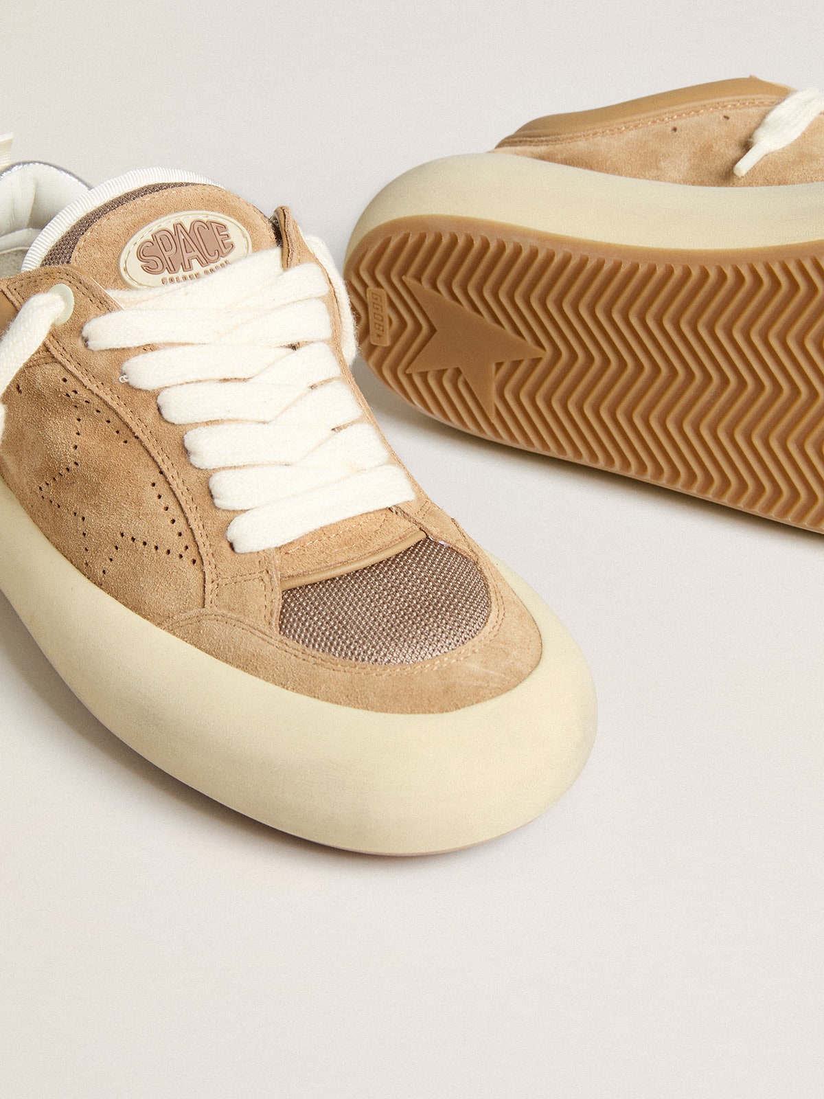 Golden Goose Mens Space-Star Cube In Tobacco Suede With Perforated Star Mens