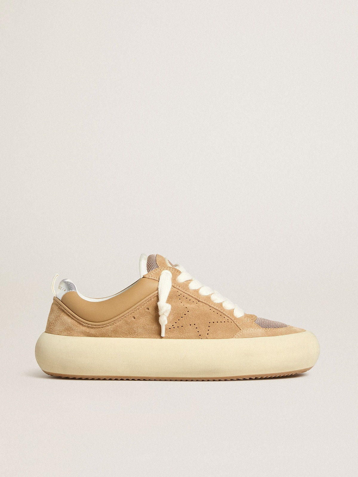 Golden Goose Mens Space-Star Cube In Tobacco Suede With Perforated Star Mens