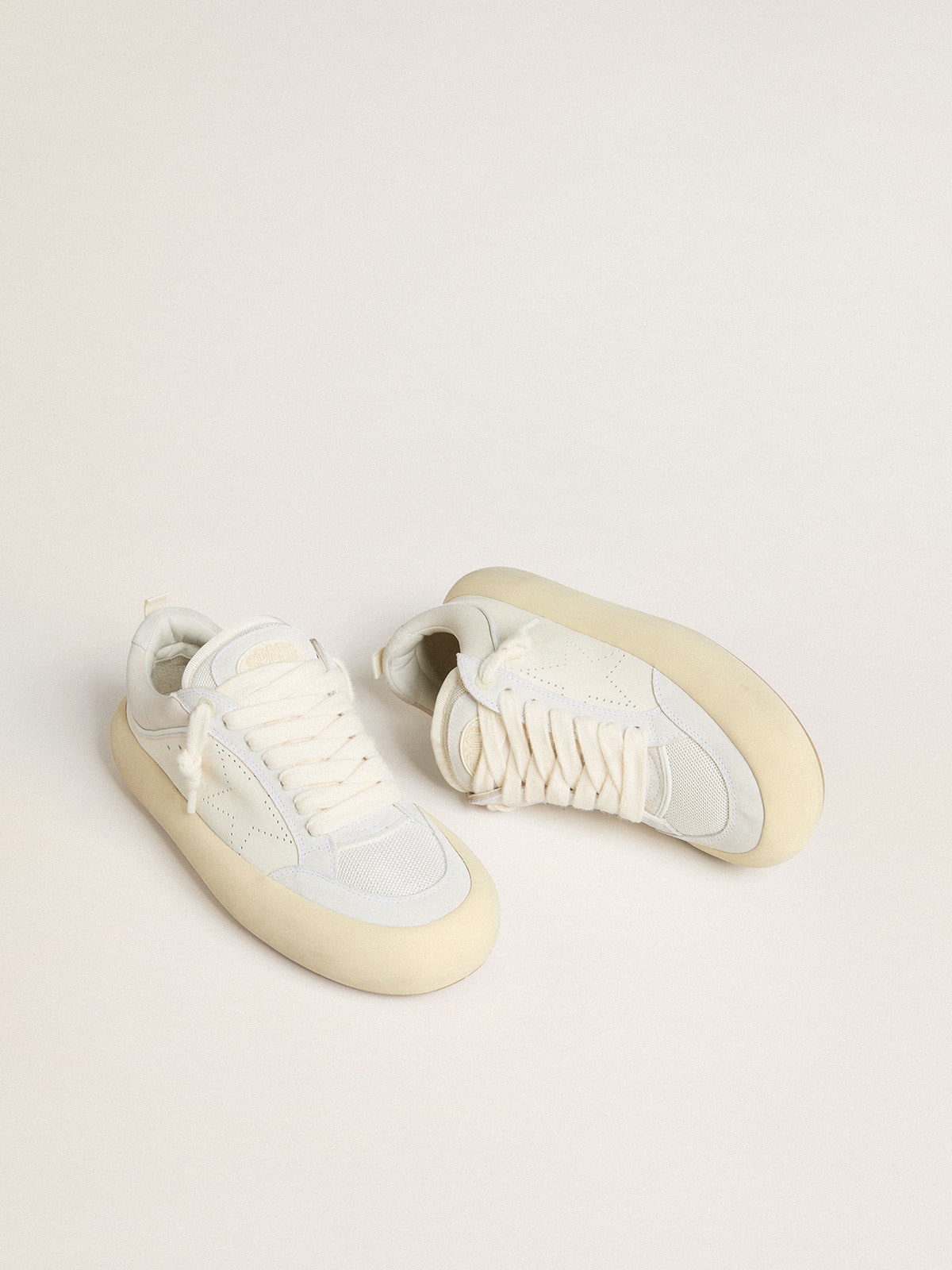 Golden Goose Mens Space-Star Cube In White Leather With Perforated Star Mens