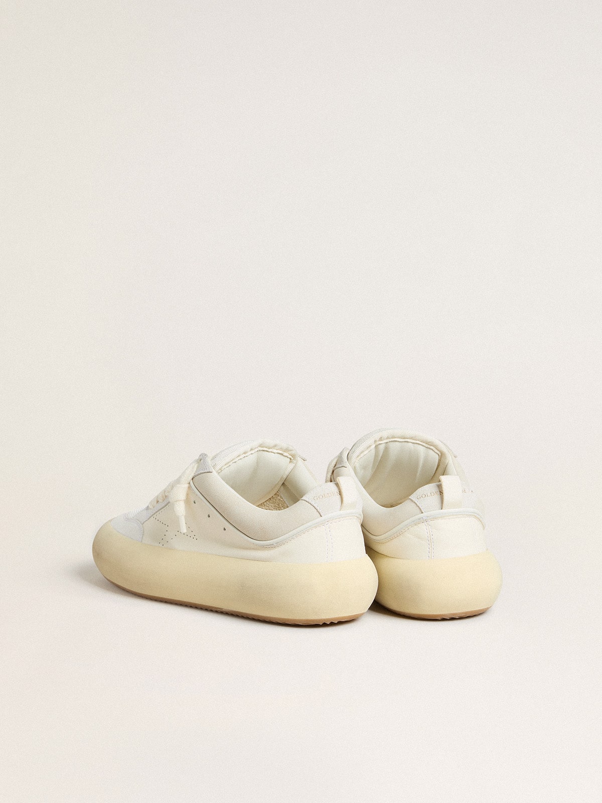 Golden Goose Mens Space-Star Cube In White Leather With Perforated Star Mens