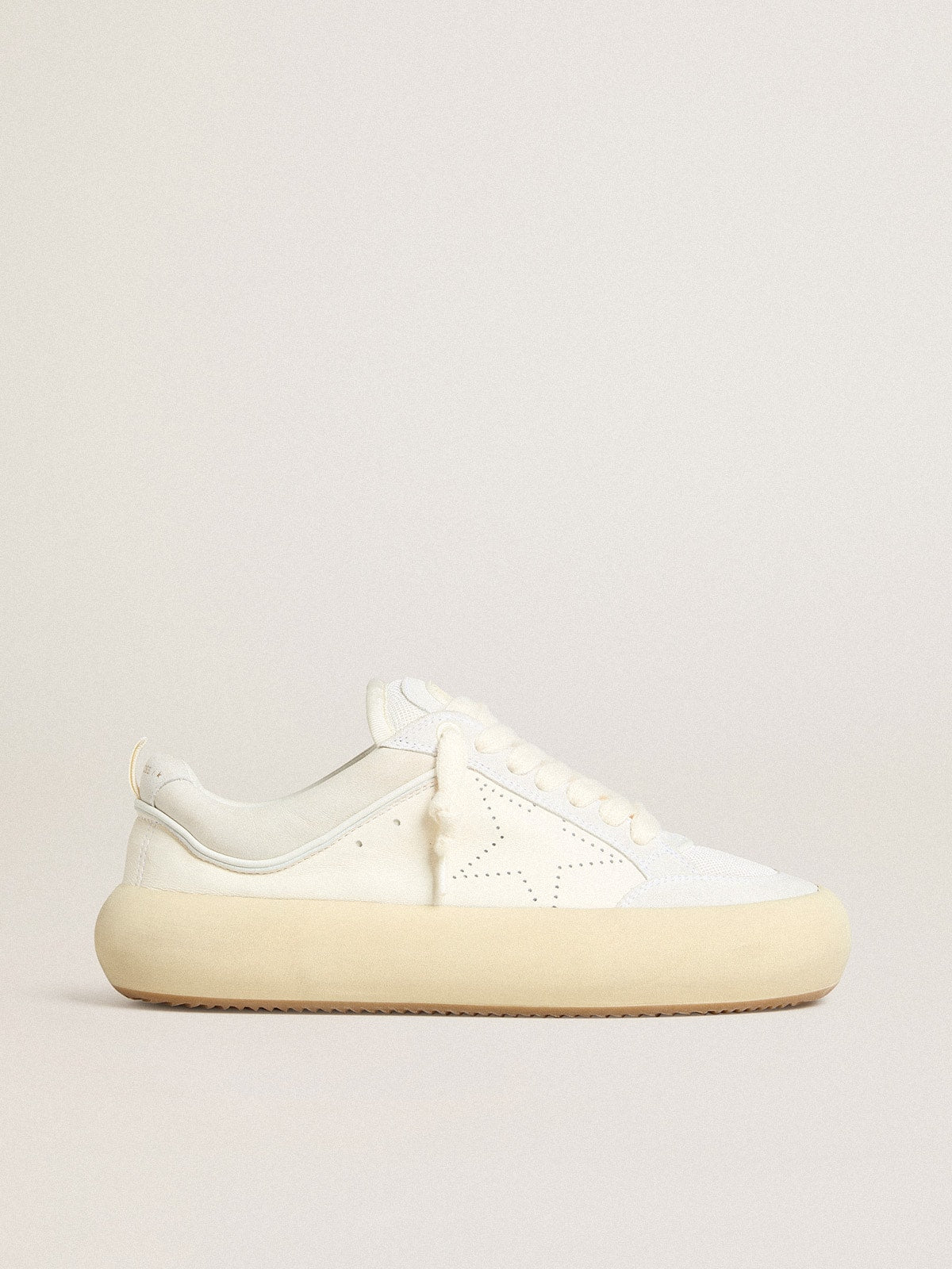 Golden Goose Mens Space-Star Cube In White Leather With Perforated Star Mens