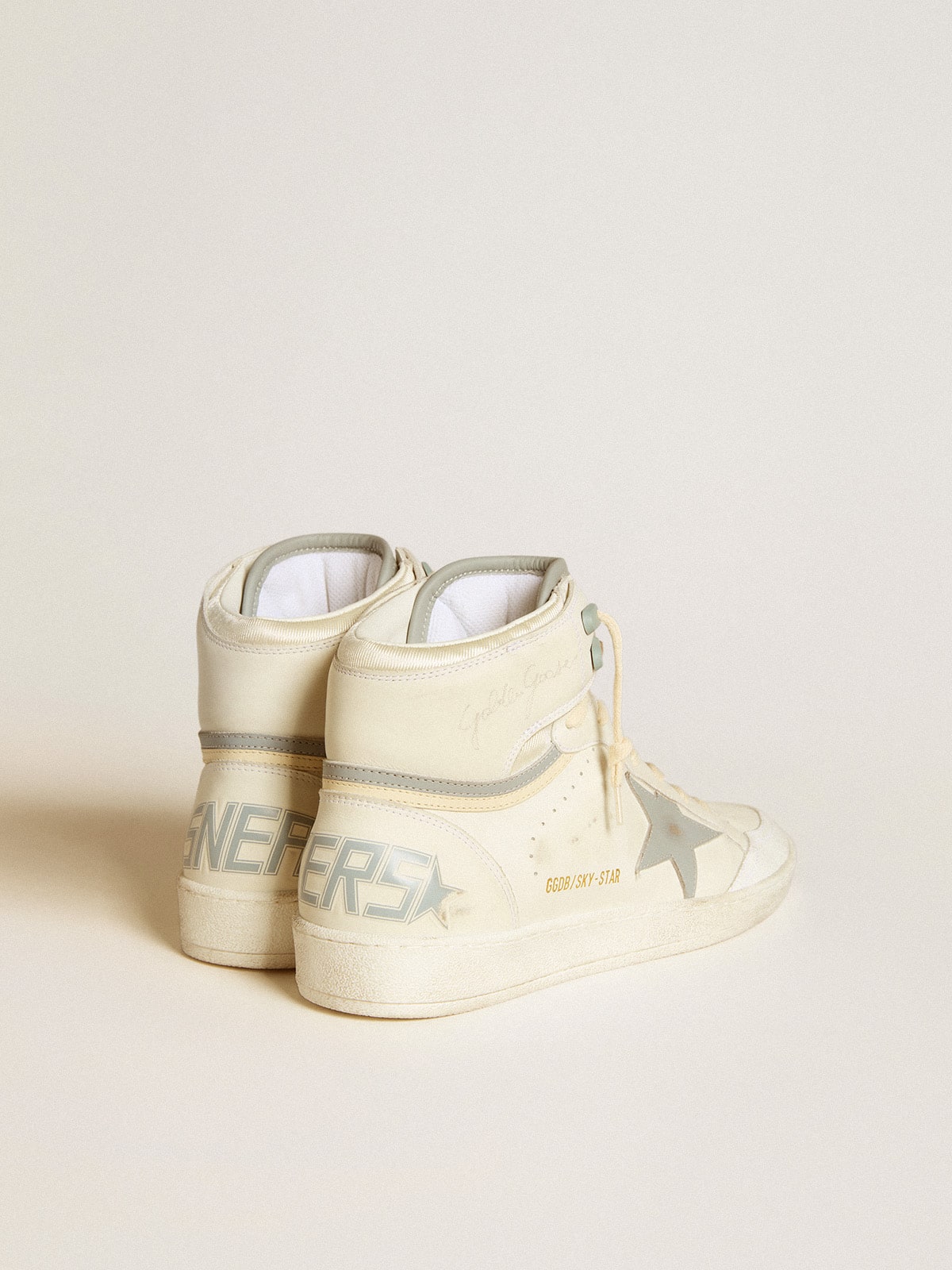 Golden Goose Mens Sky-Star In Leather With Light Blue Leather Star And White Heel Tab Mens