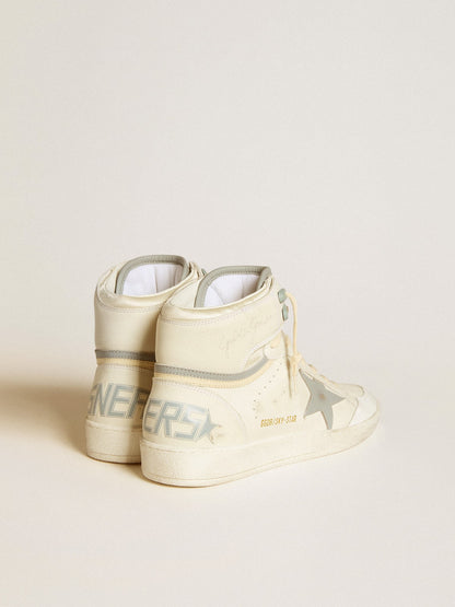 Golden Goose Mens Sky-Star In Leather With Light Blue Leather Star And White Heel Tab Mens