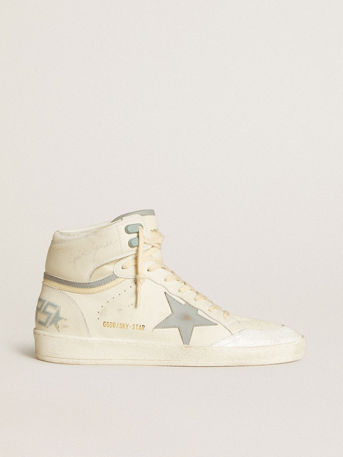 Golden Goose Mens Sky-Star In Leather With Light Blue Leather Star And White Heel Tab Mens