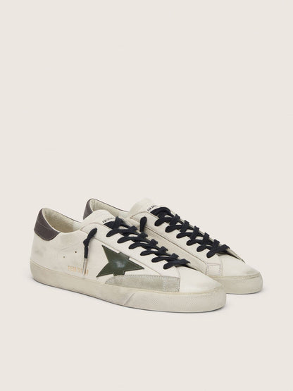 Golden Goose Mens Super-Star In Nappa With Green Leather Star And Gray Leather Heel Tab Mens