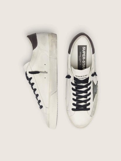 Golden Goose Mens Super-Star In Nappa With Green Leather Star And Gray Leather Heel Tab Mens