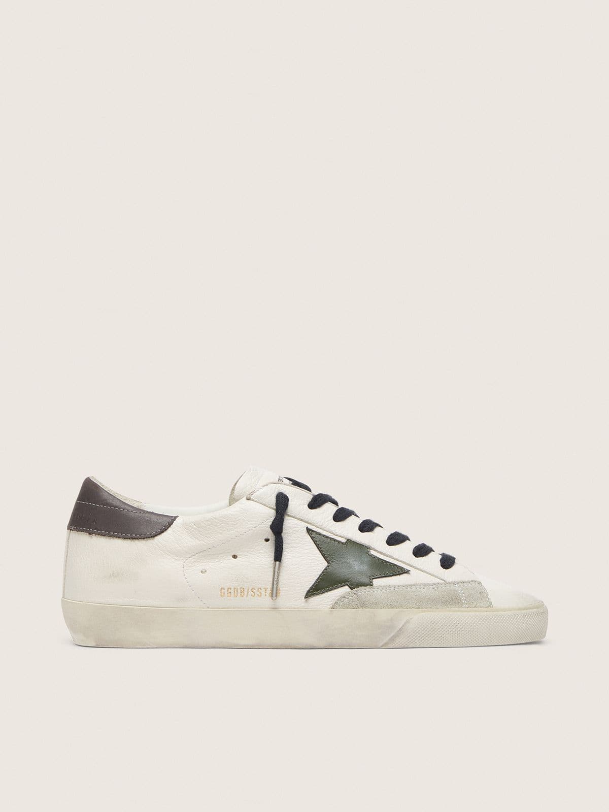 Golden Goose Mens Super-Star In Nappa With Green Leather Star And Gray Leather Heel Tab Mens