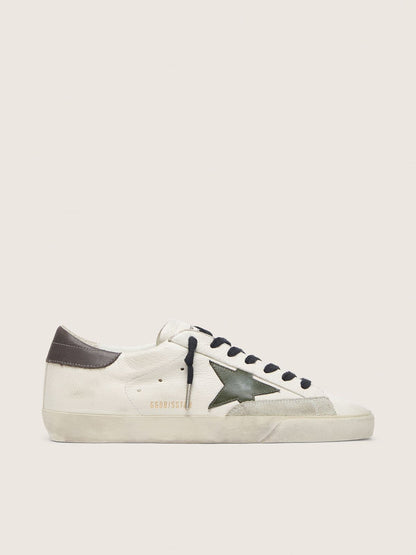 Golden Goose Mens Super-Star In Nappa With Green Leather Star And Gray Leather Heel Tab Mens