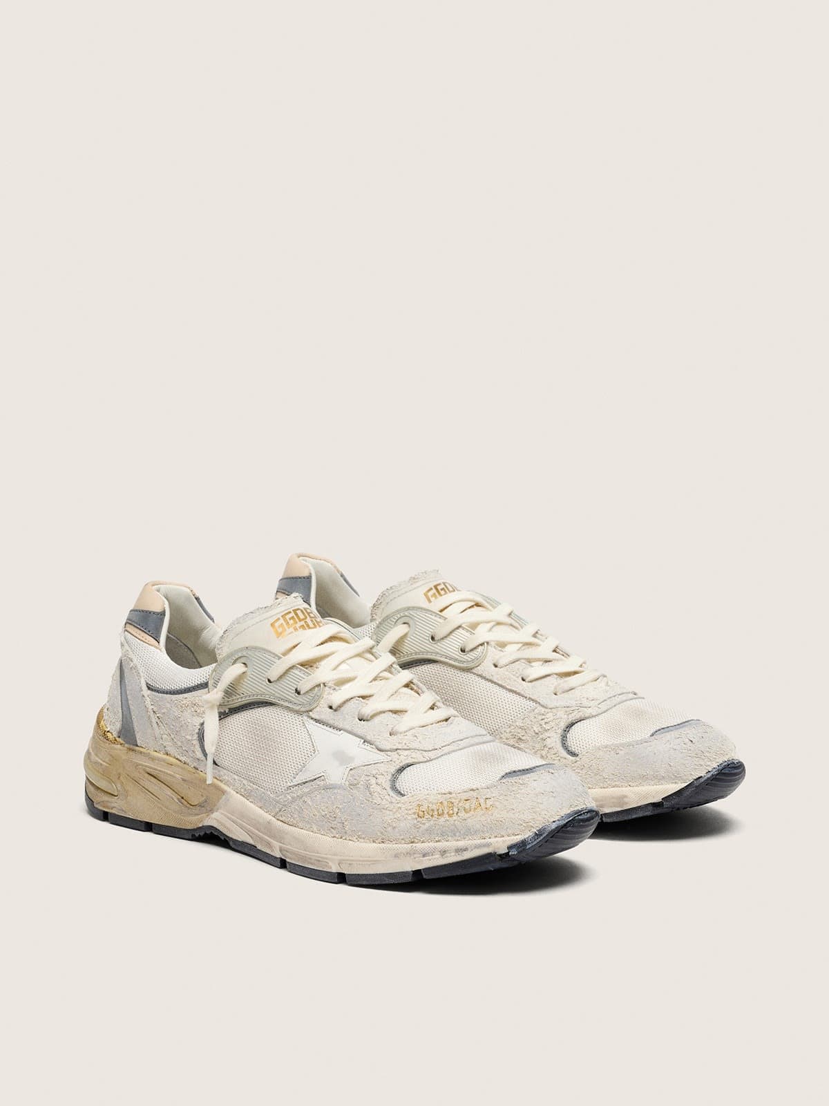 Golden Goose Mens Dad-Star In Suede And Mesh With White Leather Star And Beige Leather Heel Tab Mens