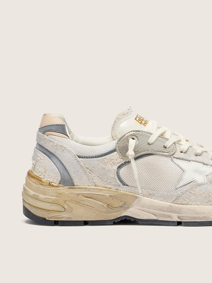 Golden Goose Mens Dad-Star In Suede And Mesh With White Leather Star And Beige Leather Heel Tab Mens