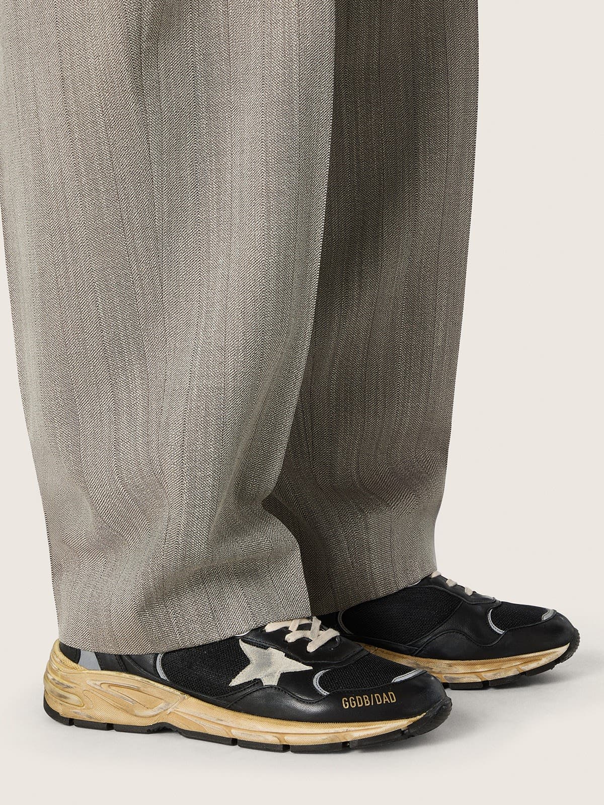 Golden Goose Mens Dad-Star In Black And Silver Mesh And Nappa With Ice-Gray Star Mens