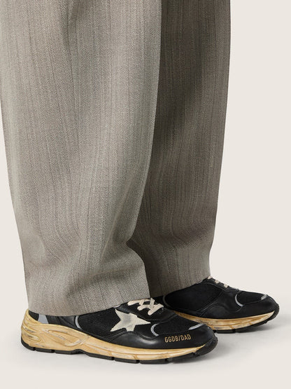 Golden Goose Mens Dad-Star In Black And Silver Mesh And Nappa With Ice-Gray Star Mens