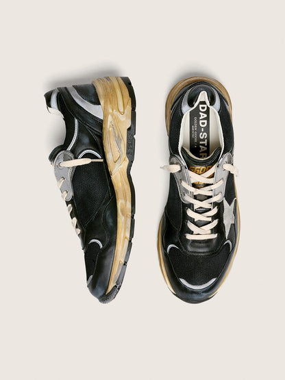 Golden Goose Mens Dad-Star In Black And Silver Mesh And Nappa With Ice-Gray Star Mens