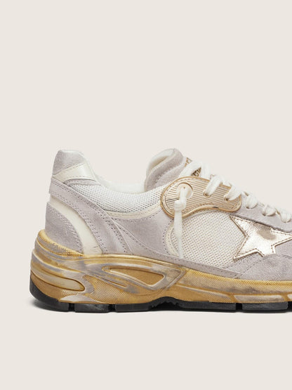 Golden Goose Mens Dad-Star In Mesh And White Suede With Gold Foiled Leather Star Mens