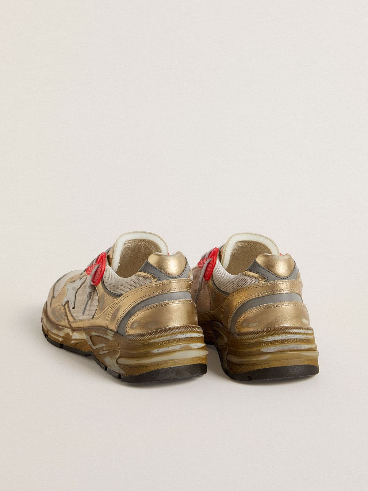 Golden Goose Mens Dad-Star In Mesh And Gold Foiled Leather With White Leather Star Mens
