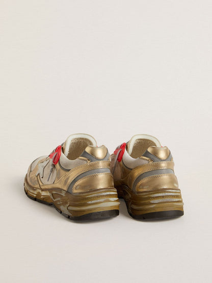 Golden Goose Mens Dad-Star In Mesh And Gold Foiled Leather With White Leather Star Mens