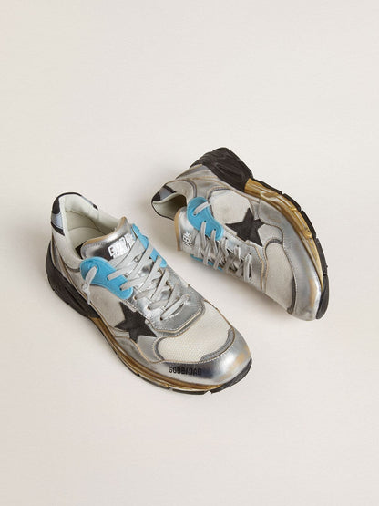 Golden Goose Mens Dad-Star In Mesh And Silver Foiled Leather With Black Leather Star Mens