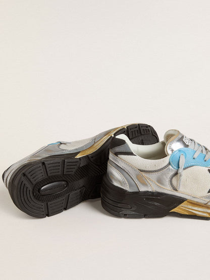 Golden Goose Mens Dad-Star In Mesh And Silver Foiled Leather With Black Leather Star Mens