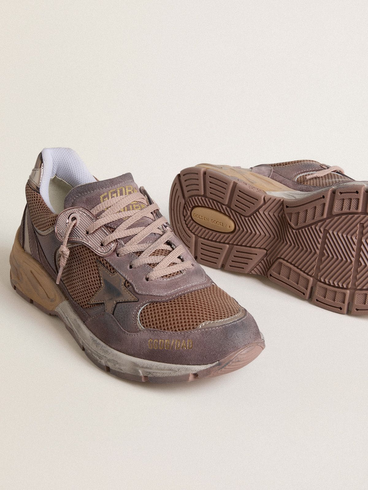 Golden Goose Mens Dad-Star In Lilac Suede And Mesh With Laminated Leather Star And Heel Tab Mens
