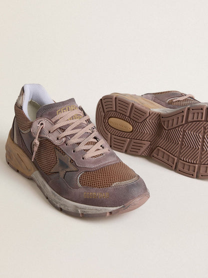 Golden Goose Mens Dad-Star In Lilac Suede And Mesh With Laminated Leather Star And Heel Tab Mens