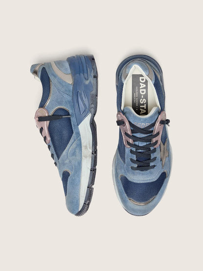 Golden Goose Mens Dad-Star In Denim-Blue Suede With Silver Leather Star Mens