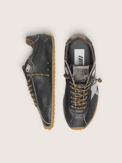 Golden Goose Mens Marathon Speed With Black Leather Upper And Silver Star Mens
