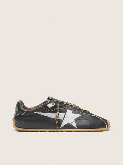 Golden Goose Mens Marathon Speed With Black Leather Upper And Silver Star Mens