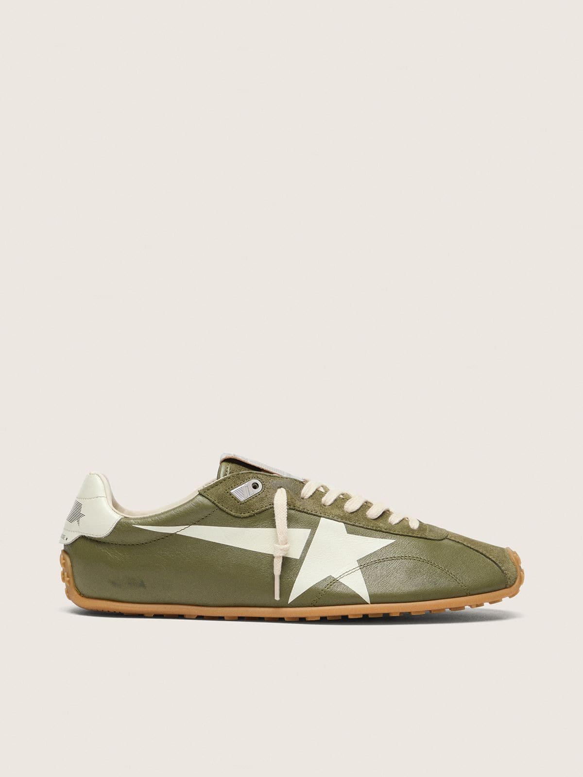 Golden Goose Mens Marathon Speed In Olive-Green Leather With Cream Star Mens