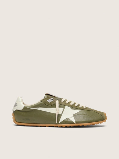 Golden Goose Mens Marathon Speed In Olive-Green Leather With Cream Star Mens