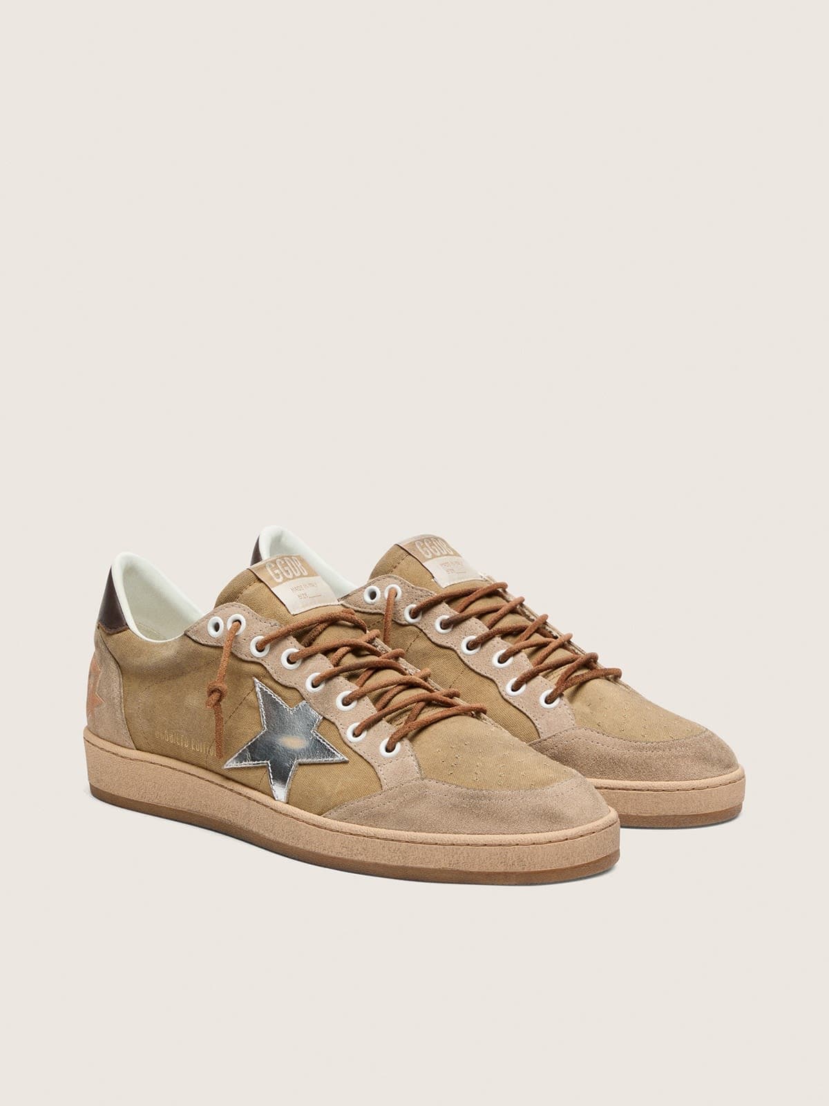 Golden Goose Mens Ball Star Ltd In Tobacco Suede With Silver Star Mens