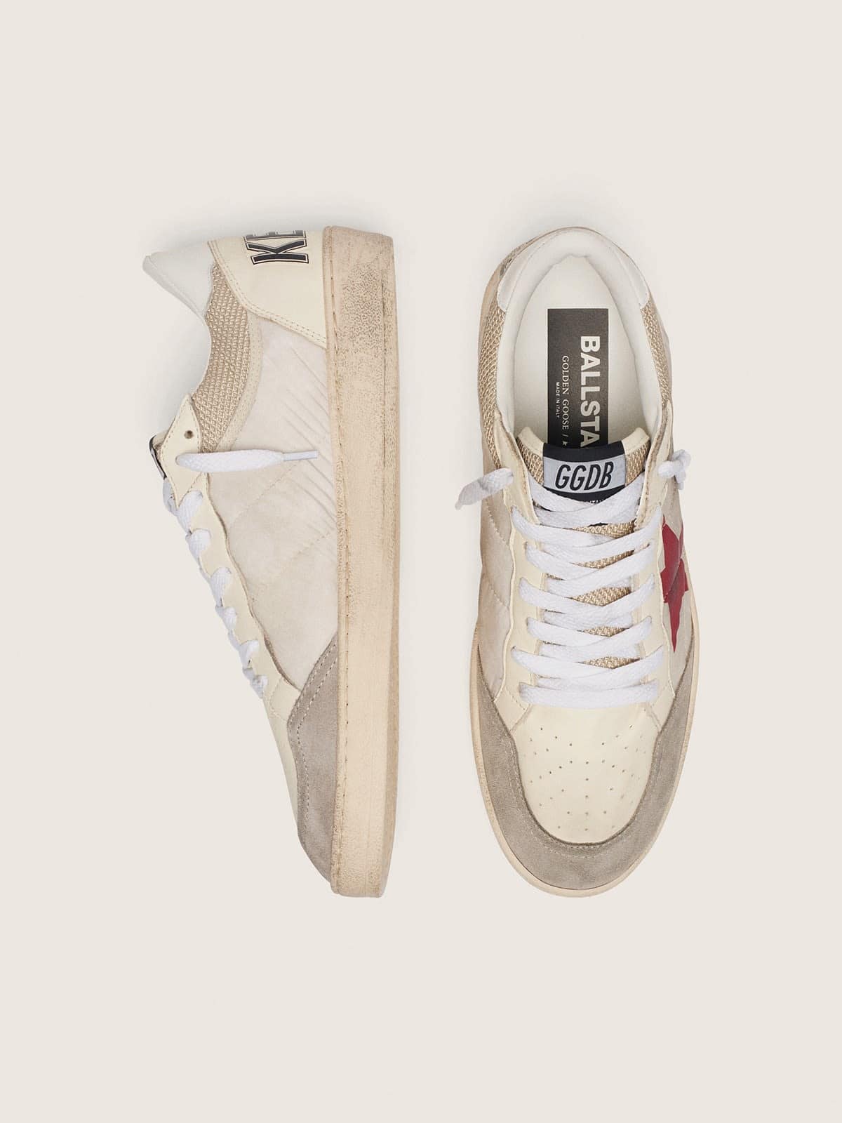 Golden Goose Ball Star In Nylon And White Mesh With Red Nylon Star And White Leather Heel Tab Mens