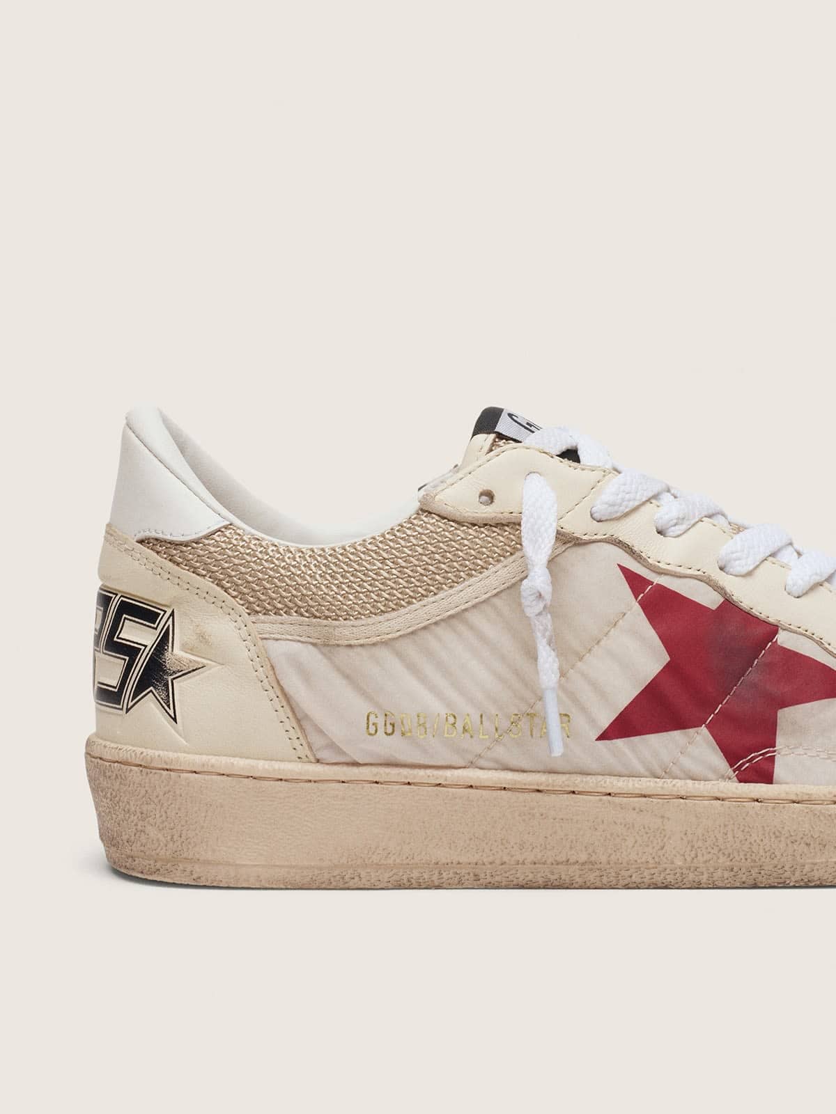 Golden Goose Ball Star In Nylon And White Mesh With Red Nylon Star And White Leather Heel Tab Mens