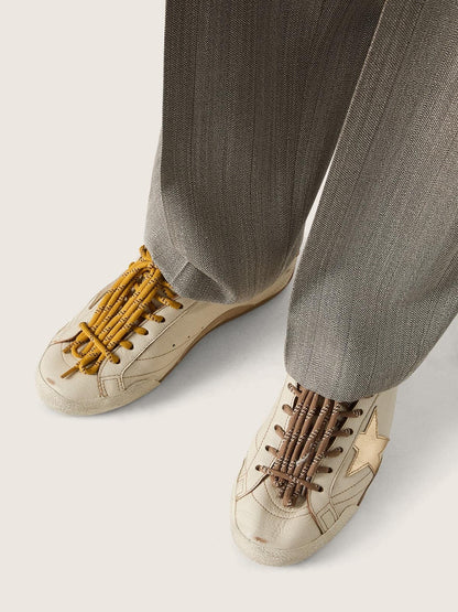 Golden Goose Mens True-Star In White Nappa Leather With Gold Foiled Leather Star And Beige Suede Heel Tab Mens