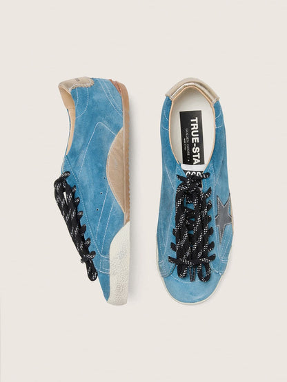 Golden Goose Mens True-Star In Teal Suede With Black Star And Cream Heel Tab Mens