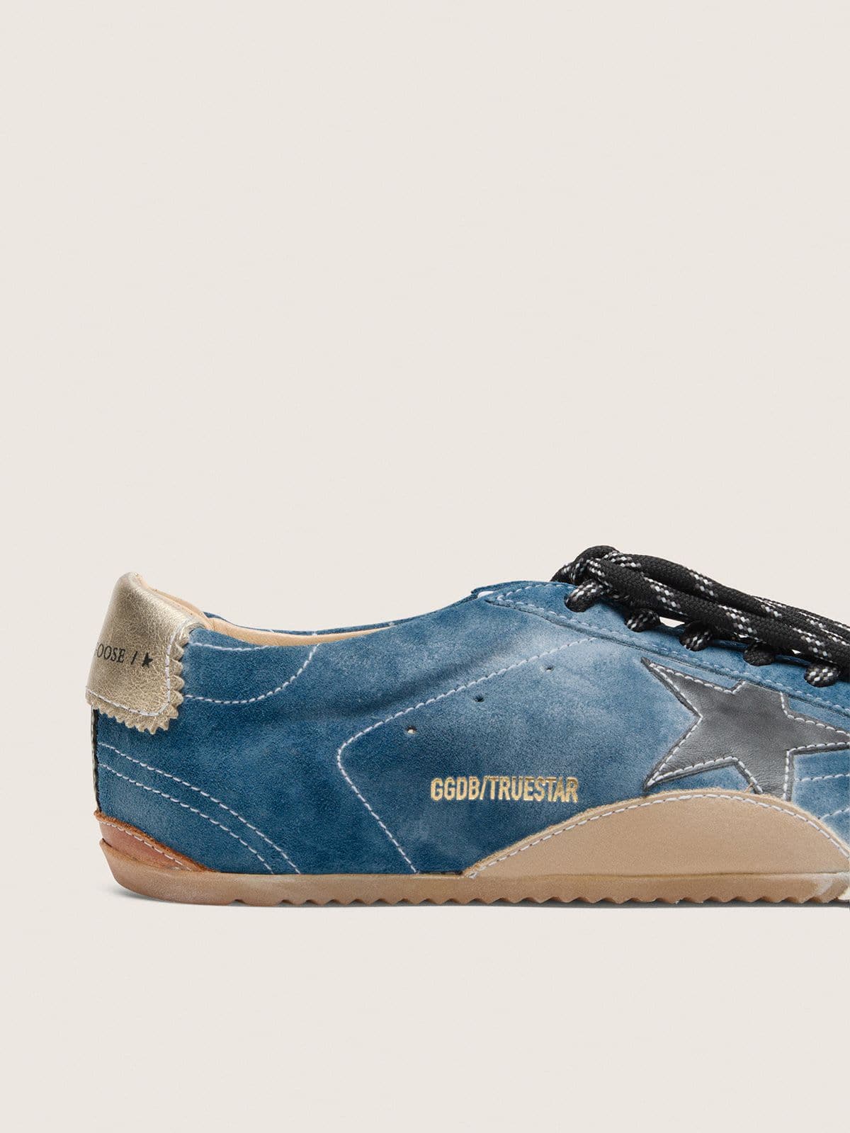 Golden Goose Mens True-Star In Teal Suede With Black Star And Cream Heel Tab Mens