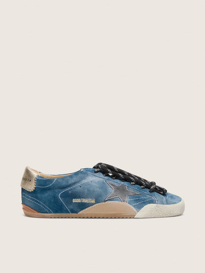 Golden Goose Mens True-Star In Teal Suede With Black Star And Cream Heel Tab Mens