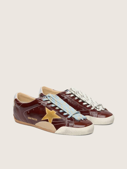 Golden Goose Mens True-Star In Burgundy Naplak With Suede Star And Silver Nappa Heel Tab Mens