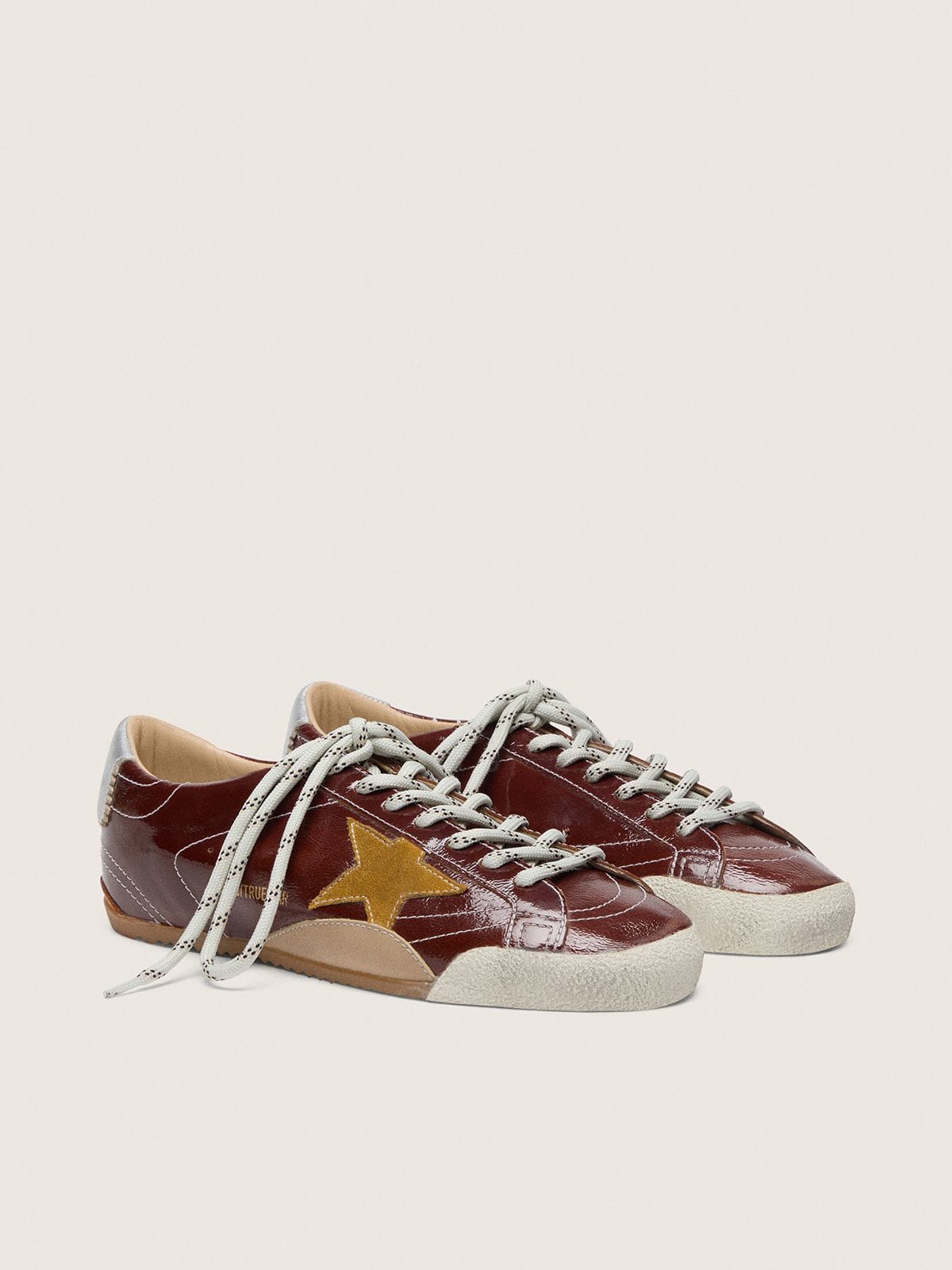Golden Goose Mens True-Star In Burgundy Naplak With Suede Star And Silver Nappa Heel Tab Mens