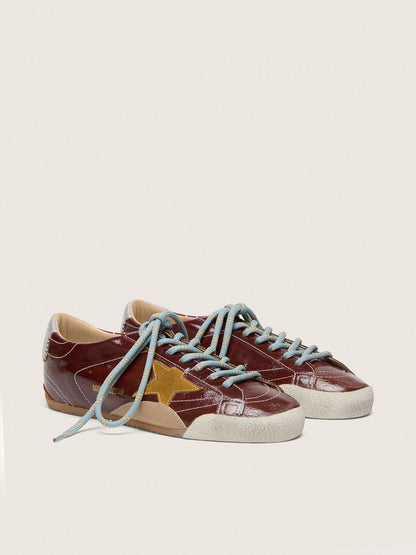 Golden Goose Mens True-Star In Burgundy Naplak With Suede Star And Silver Nappa Heel Tab Mens