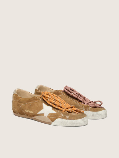 Golden Goose Mens True-Star In Tobacco-Colored Suede With White Star And Platinum Heel Tab Mens