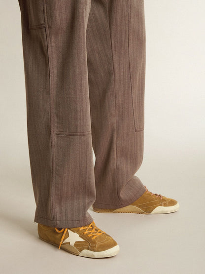 Golden Goose Mens True-Star In Tobacco-Colored Suede With White Star And Platinum Heel Tab Mens