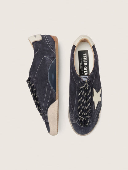 Golden Goose Mens True-Star In Dark Blue Suede With White Nappa Leather Star And Heel Tab Mens