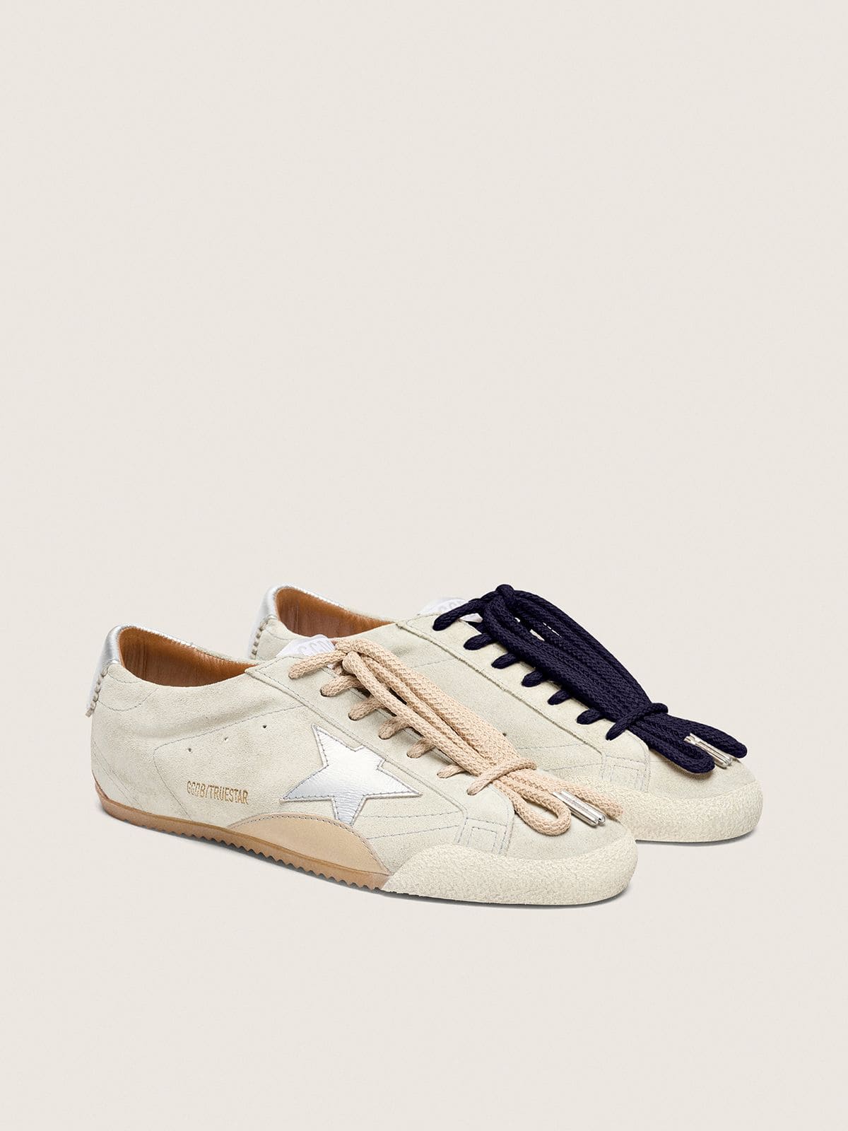 Golden Goose Mens True-Star In Light Gray Suede With Metallic Silver Star And Heel Tab Mens