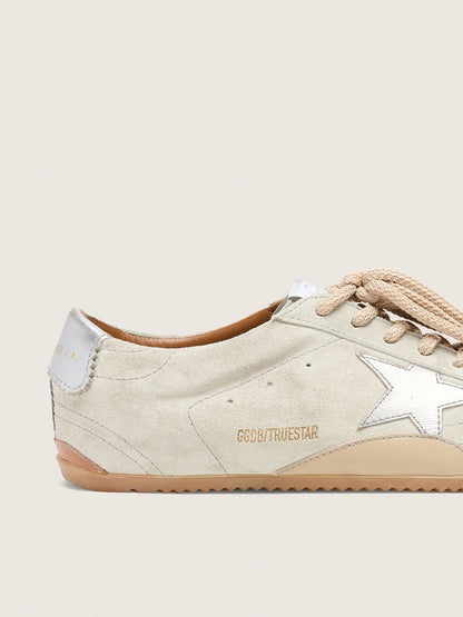 Golden Goose Mens True-Star In Light Gray Suede With Metallic Silver Star And Heel Tab Mens