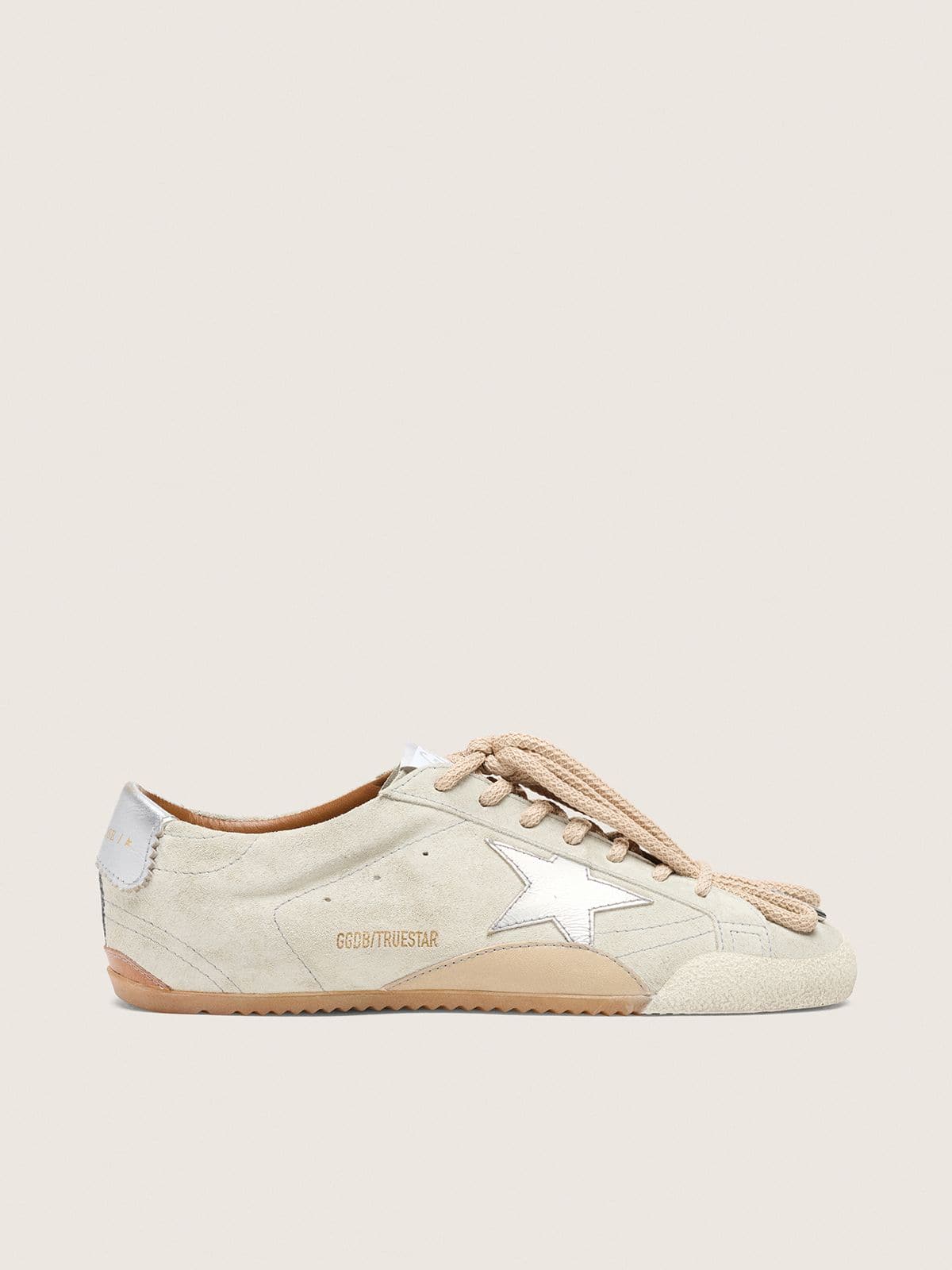 Golden Goose Mens True-Star In Light Gray Suede With Metallic Silver Star And Heel Tab Mens